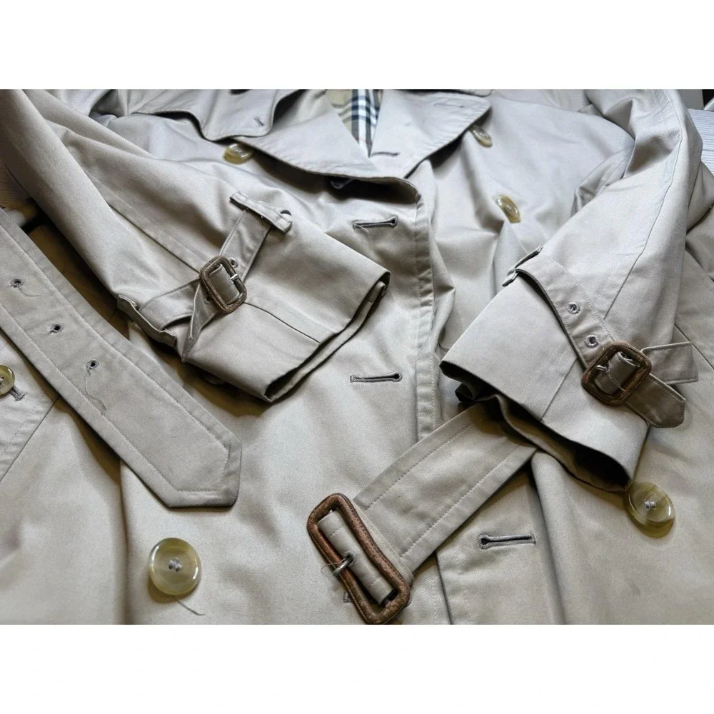 VTG BURBERRYS Double Breasted‎ Belted Trench Coat NOVA CHECK Liner 54 R England - Picture 11 of 13
